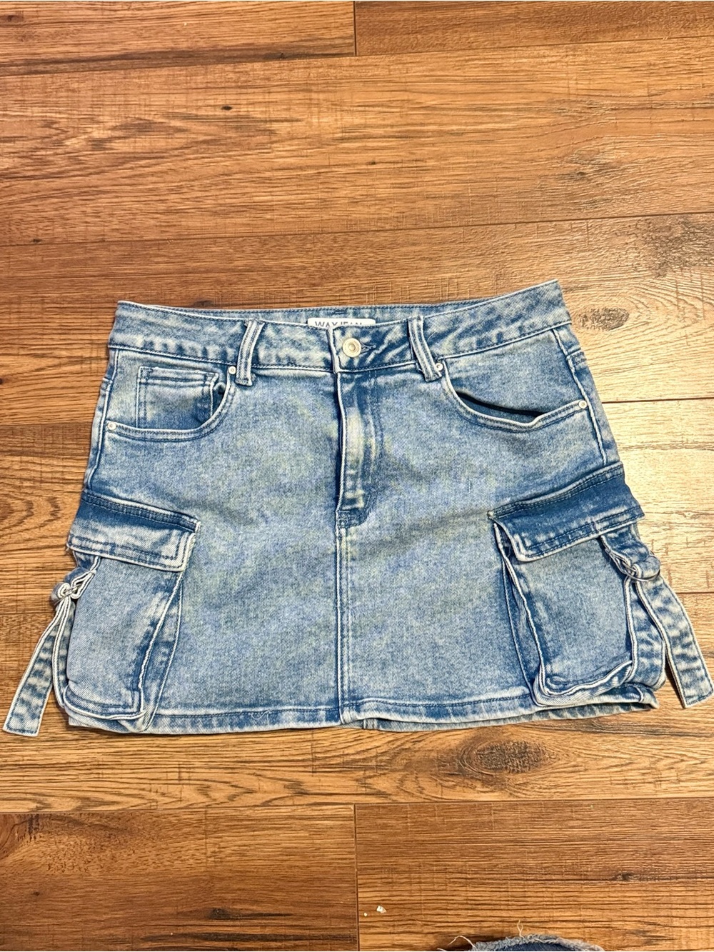 Wax Jean Light Blue Denim Mini Skirt with Cargo Details